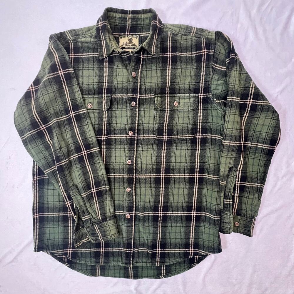 Vintage Field and Stream Green Flannel Work Shirt Tall Sz Large with Minor Flaws